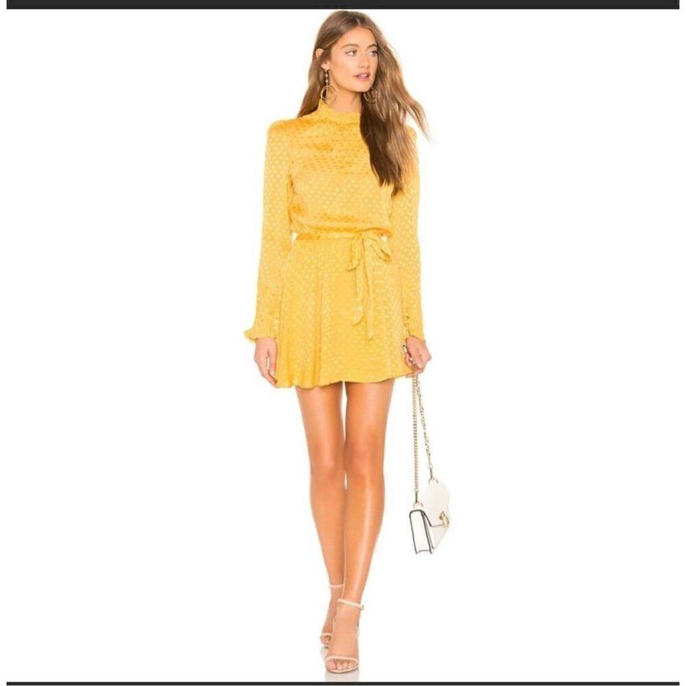 Tularosa Yellow Heart Jacquard Mock Neck Mini Dress Long Sleeve Mustard Medium